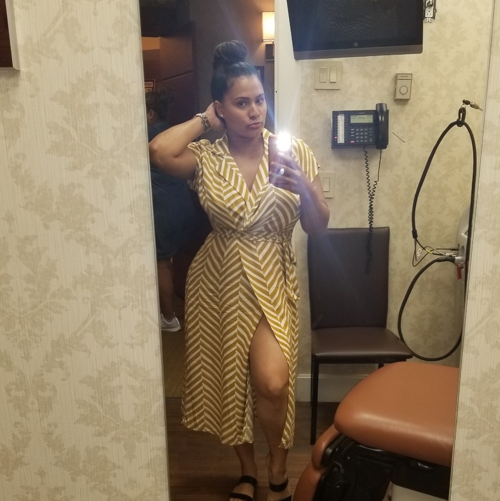 Mustard and white striped dress